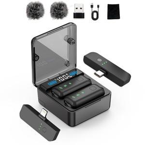 [미국배송] 36H 충전 케이스가 있는 EVINYEP 무선 라발리에 마이크 아이폰호환 안드로이드 PC용 미니 라펠 플러그 앤 플레이 USBC/라이트닝 팟캐스트 라이브 스트리밍 녹음을 위한 165FT 범위