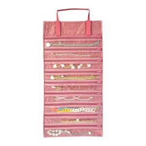 목걸이용 유니온플러스 벨벳 여행용 주얼리 케이스 롤백 정리함, 지퍼 그리드 9개, 블러셔 핑크