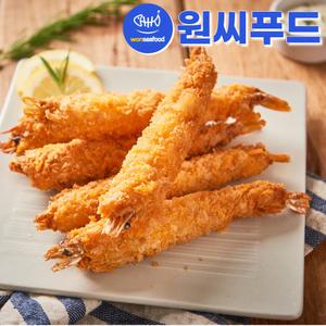 원씨푸드 빵가루 새우 헤드온 500g(50gX10미) 냉동 왕특대 왕새우튀김 토페도 브래드