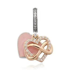 788878C01 스파클링 인피티니 하트 로즈 투톤 펜던트 겸 댕글 참