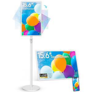 15.6인치 10000mAh 배터리 디지털 사이니지, 정전식 터치스크린 광고 디스플레이, 조절식 스탠드, 자동 재생 기능이 있는 Android 11 상용 LCD 모니터, 무선 화면 미러링, 2+32GB, 흰색