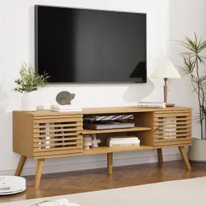 53인치 미드 센추리 모던 TV 스탠드 50인치/55인치 최대 60인치 TV용 슬레이트 도어가 있는 미디어 콘솔