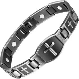 남성용 제카노리 마그네틱 팔찌 - 티타늄 스틸 크로스 디자인 길이 조절 가능 사이즈 도구 저자극성 내식성