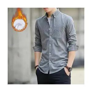 샤오원샵 남자 키작남 솔리드 셔츠 가을 겨울 기모 도톰 긴팔 상의 트렌드 꾹4