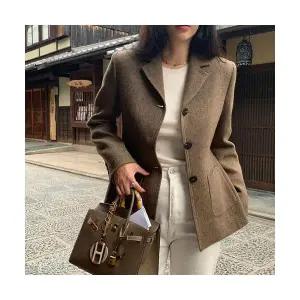 여성 자켓 겨울 슬림핏 정장 넥 싱글 긴팔 모직 재킷 코트 OP4