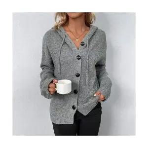 여자 후드 가디건 카디건 솔리드 싱글 니트 가을 겨울 스트링 ST4