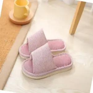 코튼 스트라이프 실내화 앞트임 여성 커플 룸슈즈 실내 슬리퍼 (WFJ5T58)