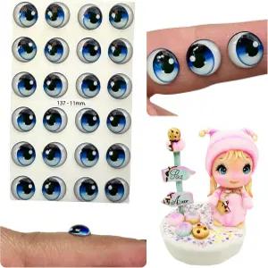 오지토스 3D 수지 또는 모든 종류의 재료 공예 장식용 자가 접착 눈 - 파란색 12쌍 너비 11mm