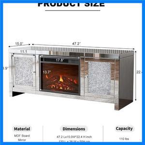 거울 벽난로 TV 스탠드 TV용 미디어 엔터테인먼트 센터 실버 콘솔 테이블 현대적인 거울 가구