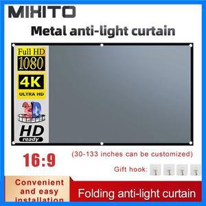 구멍이있는 MIXITO 검은 가장자리 16:9 회색 안티 라이트 프로젝션 스크린 30-133 인치 야외 가정용 사무실