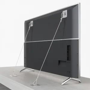 조절 가능한 42인치 TV 안전 스트랩 2팩 드릴 없음 팁 방지 및 가구용 4개의 여분 접착 패드로 평평한 화면