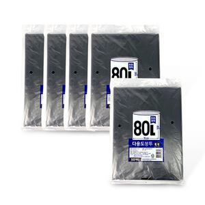 튼튼 다용도봉투 80L (76x94cm 50매) 흑색-5개 분리수거 비닐봉지 비닐봉투 검정비닐 재활용비닐