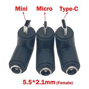 1pc DC 5V 5.5x2.1mm 암 잭-Type-C 마이크로 미니 소형 USB 수 플매트 카펫 러그 90도 전원 커넥터 어댑터