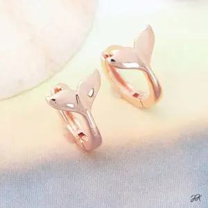 귀걸이 꽃 큐빅 꼬리 14K 로즈 고래 트위스 (WFJ5A0C)