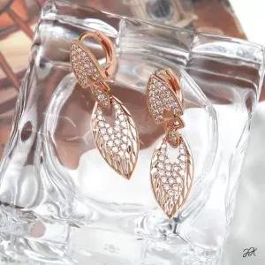 골드 컷팅 귀걸이 14K 꽃 금 여자 리본 하 (WFJ5A0F)