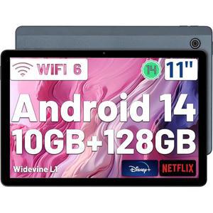 하이그레이스 안드로이드 태블릿, 11인치 14 태블릿 옥타 코어, 10GB+128GB/1TB 확장, 6800mAh, 20W 고속 충전-장시간 배터리 수명, 1280x800 HD IPS 디스플레이, 와이드바인 L1, 페이스 ID, Wi-Fi 6(그레이)