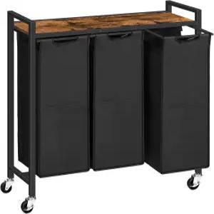 후브로 세탁 분류기 3 섹션 바퀴 달린 바구니 × 11.5 갤(43.5리터) 롤링 당김 및 탈착식 옥스포드 패브릭