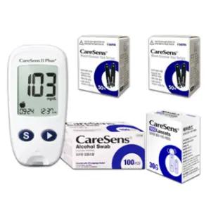 케어센스Ⅱ 플러스 혈당측정기 세트+시험지110매+침110개+솜100매 구성