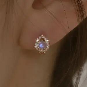 [더블유비엘]14k post 천연 문스톤 티어스 원터치 링귀걸이   (윙블링)