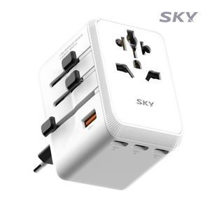 [전세계 호환] 스카이 필 해외 여행용 접지 GaN 65W PD 5포트 멀티 플러그 어댑터 T65PD 해외 일본 베트남
