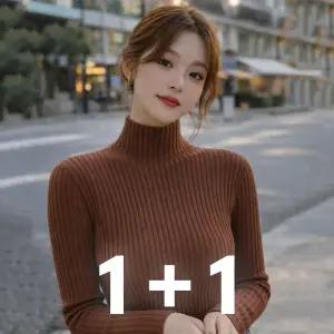 원+원 여성용 목늘림없는 반목폴라 골지 니트 기본 이너 긴팔 티셔츠