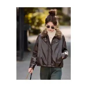 무천도사 여성 여친 자켓 가죽 재킷 가을 겨울 빅 퍼 칼라 기모 도톰 코트 KKE4