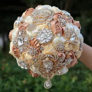 비즈 ?다발 웨딩 큐빅 당식 핸드헬드 부케 본식 셀프웨딩 촬영용 리본 장식 신부용 플라워 인테리어 장식용