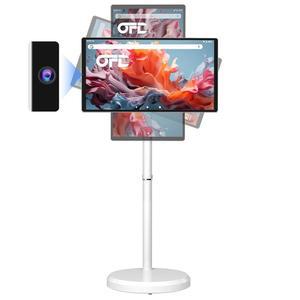 OFD 22인치 스마트 휴대용 TV 온 휠 sRGB 1080P 6GB RAM 128GB 스토리지 안드로이드 13 OS 8MP 웹캠 내장 6000mAh 배터리 롤링 TV 터치스크린 모니터 4~6시간 재생 시간 전체 회전 화이트