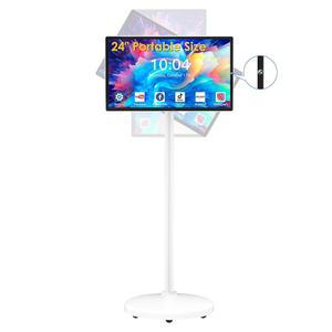 Anweller 24인치 휴대용 TV 태블릿 스탠드 온 휠 터치스크린 휴대용 모니터 24인치 무선 터치스크린 스마트 모바일 롤링 TV 8000mAh 배터리 작동 8GB RAM 128GB ROM
