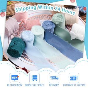 Cinta Gasa Deshilachada 5 미터 폭 3.8 Cm 녹색 쉬폰 실크 리본 꽃 꽃다발 랩 장식 닳은 자리