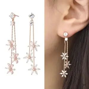 골드 드롭 리본 더블 원터치링 꽃 14K 큐빅 (WFJ59X1)