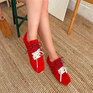 여자 가을 말랑 배색 스트랩 소가죽 스티치 스니커즈