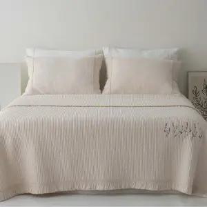 엘라 줄 스프레드 퀸 Q 세트 베이지 누빔 침대 패드 이불 (WFJ5QAW)