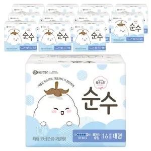 좋은느낌 순수 흡수 빠른 순한 울트라 슬림 생리대 날개형 대형 16개입 12개