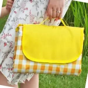 접이식 방수 매트 노란 체크 패턴 휴대용 파우치형 야외용 (WFJ5T1T)
