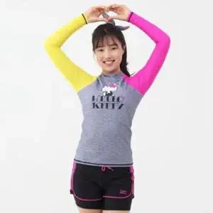주니어여아수영복 헬로키티 여자 수영복 주니어 래쉬가드 팬츠 세트 2p