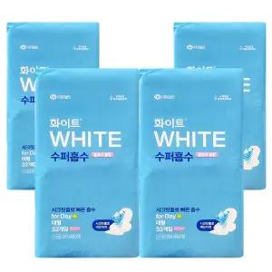 화이트 수퍼흡수 울트라슬림 대형 날개형 생리대 구 화이트울트라 32개입 4팩