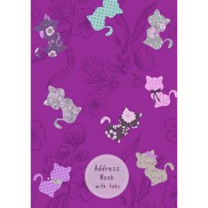 [미국배송] 탭이 있는 주소록: 알파벳 인덱스가 A5 미디엄 컨택 노트북 정리함 | 귀여운 고양이 꽃무늬 디자인 퍼플