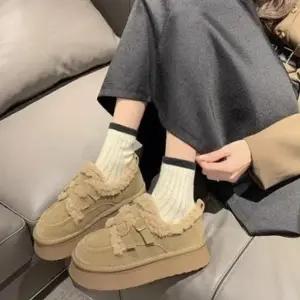 [옷자락]여성 양털 안감 버클 통굽 로퍼