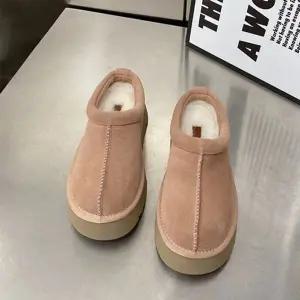 CMS7D7F여성 통굽 키높이 가죽 퍼 슬리퍼 스티치 디자인