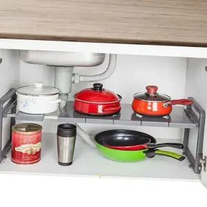 하부장 정리대 수납 싱크대렉 주방 씽크 선반 폭 조절 수납용 탈부착 선반형 정리함 파이프 수납장