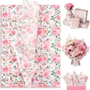 선물주머니용 꽃 티슈 페이퍼 핑크 분홍색 수채화 장미 꽃무늬 선물 포장지 결혼식 생일 장식 발렌타인데이