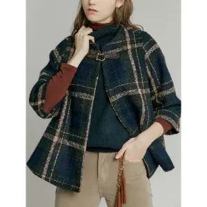 [하프클럽/]체크 버클장식 케이프 자켓