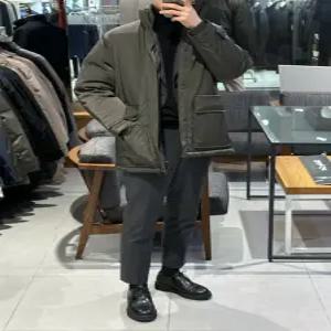 [트루젠] 트루젠 (구스다운/한정판매) 코코아그레이 하프기장 쉘파카 디테일 남자 점퍼 1244IH002023-1