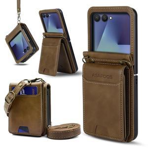 삼성 갤럭시 Z 플립 7 PU 가죽 지갑 휴대폰 케이스용 ASAPDOS 카드 슬롯(5-7장의 수납 가능), 낙하 방지, 손목 및 어깨 스트랩 커피