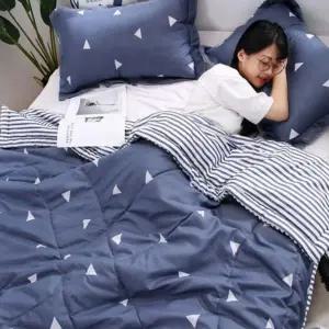 차렵 이불 먼지없는 극세사 워싱 사계절 이불 가벼운 간절기 싱글 스트라이프 옐로우 기숙사 어린이 기하학