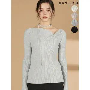 [하프클럽/바닐라비]여성 슬림핏 언발 트임넥 니트(끈set)