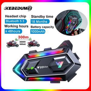 Y20 MAX 바이크 오토바이 헬멧 인터콤 헤드셋 혼합 V5.3 핸즈프리 스테레오 음악 플레이어 스피커 1000mAh