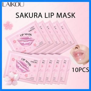 LAIKOU 5/10pcs 립 마스크 립 케어 모이스춰 라이징 하이 드레이팅 리페어 라이트 립 라인 립 젤 패치 립