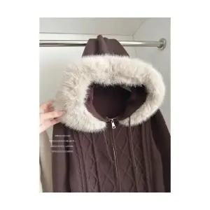 여자 후드 가디건 카디건 보카시 니트 겨울 캐주얼 상의 ST4